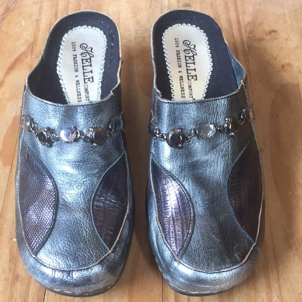 Silver Clogs with jewel chain 38-7